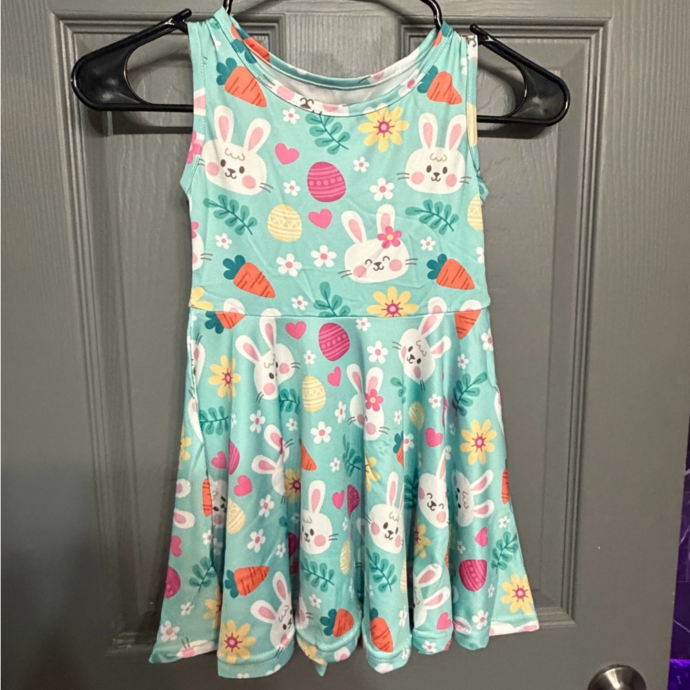 Charming Bunny Print Kids Dress -‎ Aqua